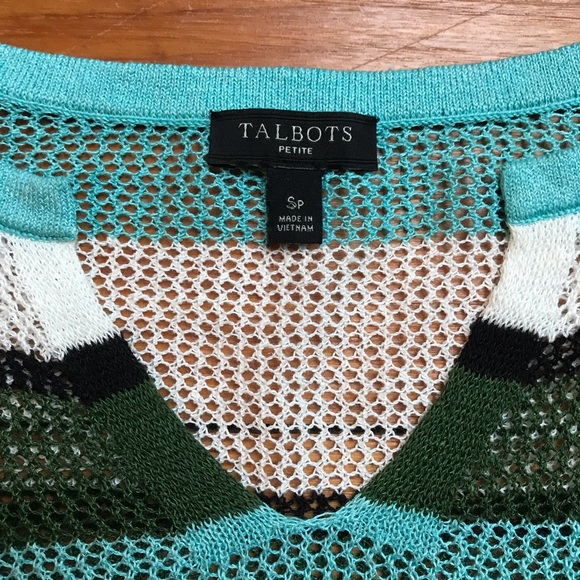 Talbots Teal Green White Striped Linen Sweater, EUC, SP - Picture 4 of 14